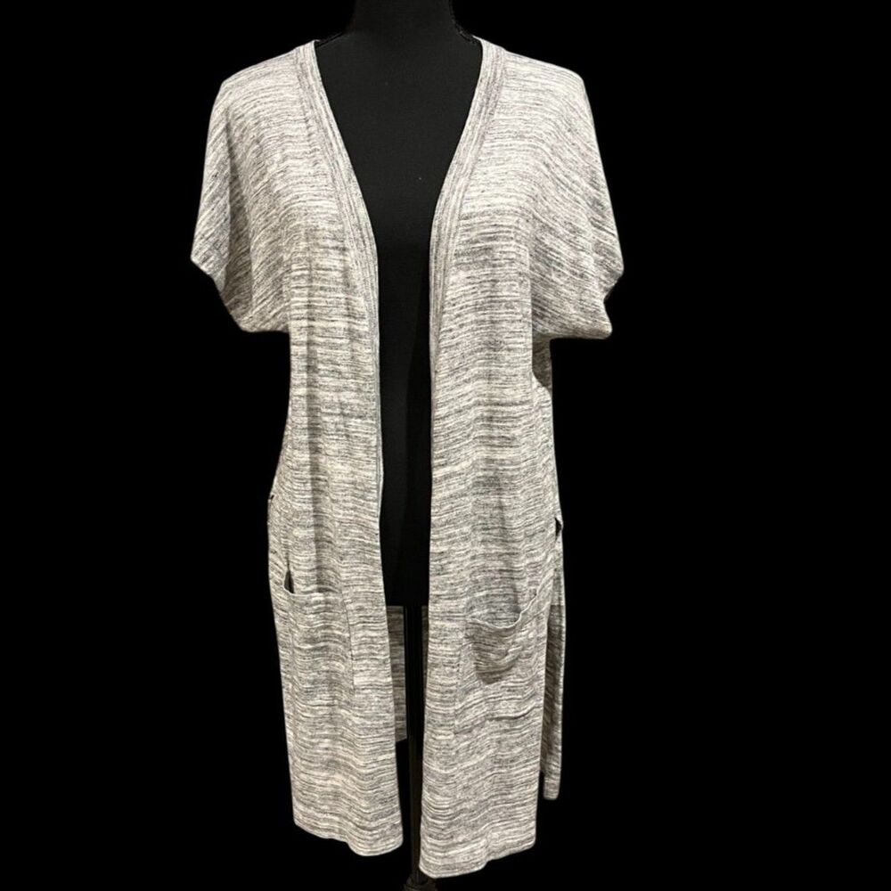 KENNETH COLE Women's Short Sleeve Open Front Long Cardigan Duster GRAY Sz M